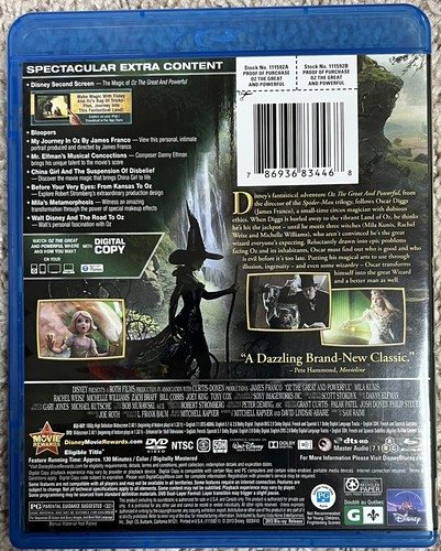 Oz the Great and Powerful (Blu-ray + DVD, 2013) Disney - Sam Raimi - Like New - Picture 2 of 2