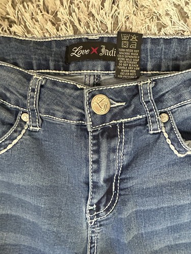 Love X Indigo Skinny Jeans Womens Size 4 T Stretch Medium Blue Embellished - Picture 7 of 12