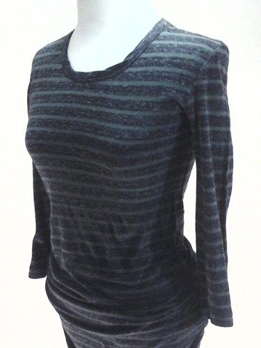 JAMES PERSE Knit Dress Marled Gray w Olive Stripe Ruched Sides sz 1 fits S $245 - Picture 3 of 9
