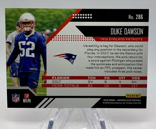 2018 PANINI UNPARALLELED #286 DUKE DAWSON RC - Bild 2 von 2