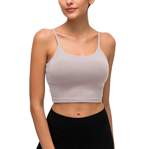 Women Sports Bras Spaghetti Straps Padded with Built in Bra Gym Crop Tank Tops - Picture 26 of 78