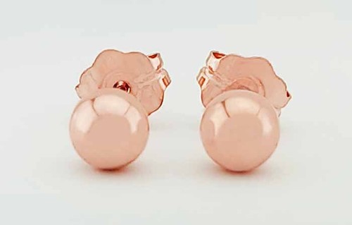 BALL 4 MM STUD EARRINGS 14K ROSE GOLD - New with Tag - Made in USA - Picture 2 of 4