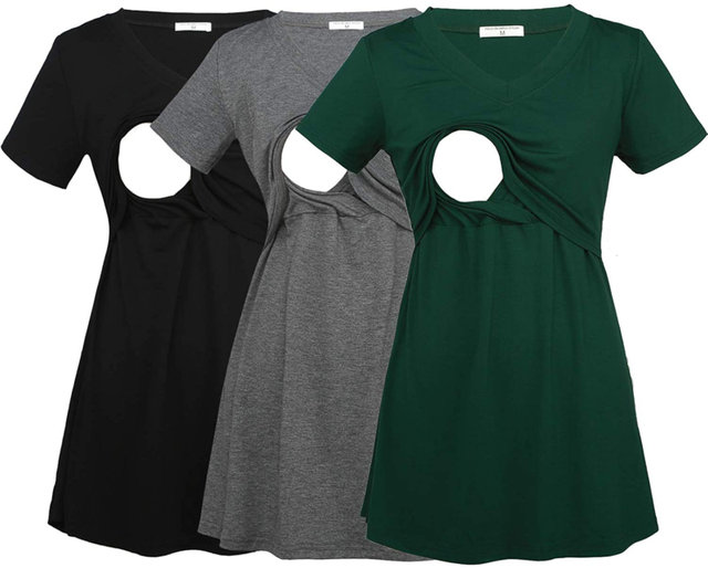 YIWOZA Womens V Neck Nursing Tops Maternity Breastfeeding Tee Shirts YWZ028
