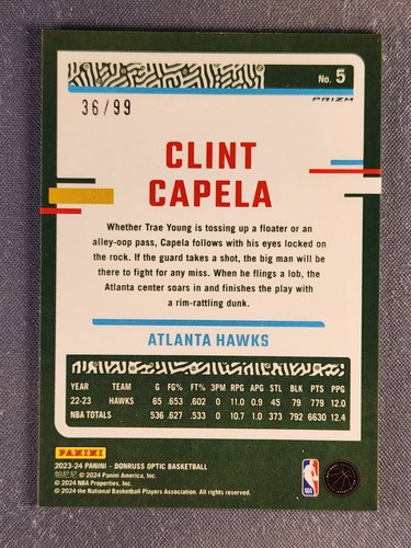 2023-24 Donruss Optic #5 Clint Capela Red Prizm /99 SSP - Picture 2 of 2