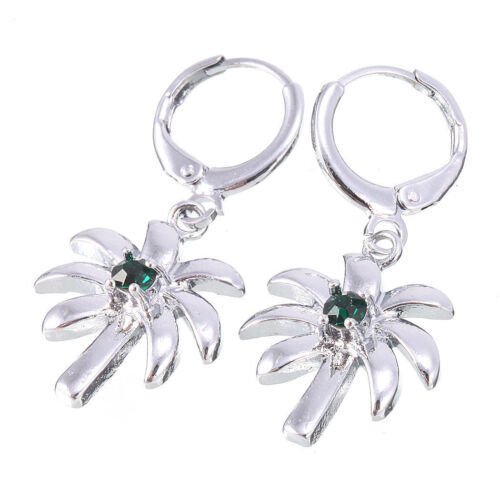 Pretty New 14K White Gold Filled Green Crystal CZ Palm Tree Dangle Earrings - Picture 4 of 4