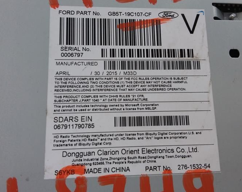 2016 FORD EXPLORER AM FM CD RADIO RECEIVER GB5T-19C107-CA - Picture 2 of 3