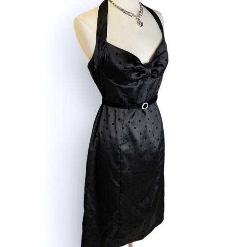My Michelle Y2K Black Babydoll Dress Satin Halter Polkadot Bow Pin-Up Lolita 90s - Picture 3 of 17