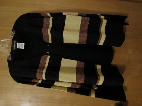 Wonderful *SAG HARBOR* Women striped shiny Metallic 2 in 1 sweater size L NWOT - Picture 2 of 6