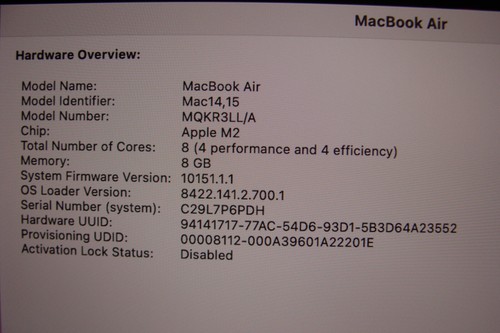 Apple MacBook Air A2941 (2023) 15" M2 3.49GHz 8GB RAM 256GB SSD 96% Battery - Picture 18 of 22