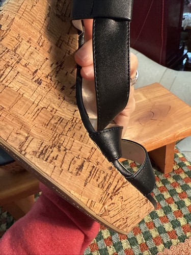 Black Scrappy Cork Wedge Platform Heels 11M Used Condition Not Perfect But Sexy - Picture 21 of 24