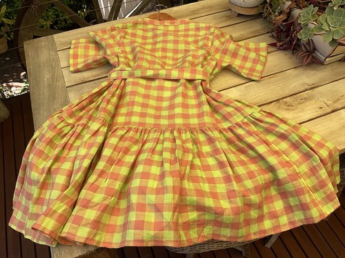 Country Road Coral Pink Lime green Check Drop Waist dress Tunic size 10 Pockets - Picture 16 of 24