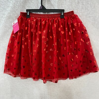 Celebrate Tulle Skirt Youth Girl XXL (18) Red  Foil Heart Valentines Tutu Dance