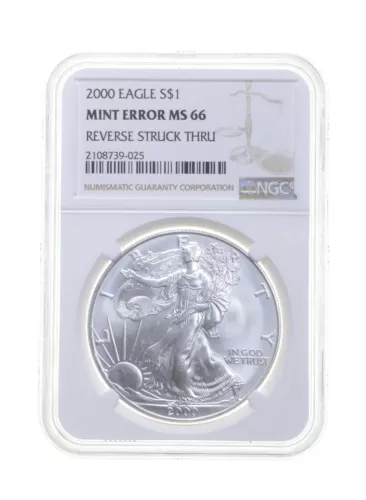 MS66 MINT ERROR 2000 American Silver Eagle - REV Struck Thru - Graded NGC *4382