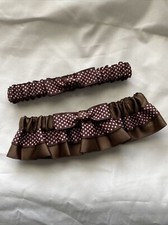 Wedding Bridal Garter Brown Pink Polka Dot Handmade New