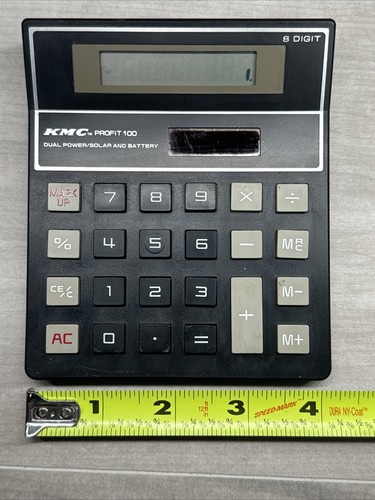 KMC Profit 100 Calculator Dual Powered Solar Battery Black 8 Digit Vintage *READ - Picture 10 of 12