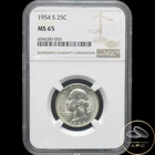1954 S Washington Quarter NGC MS65 25c Gorgeous High Grade Better Date