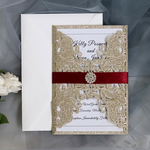 Glitter Laser Cut Wedding Invitation Card Christmas Greeting Cards - Picture 8 of 15