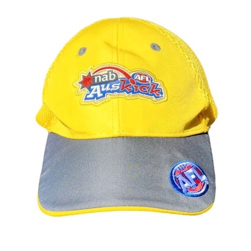 AFL Kids NAB Auskick Hat Cap Sponsored Yellow & Grey One Size Fits Most Mesh - Picture 5 of 11