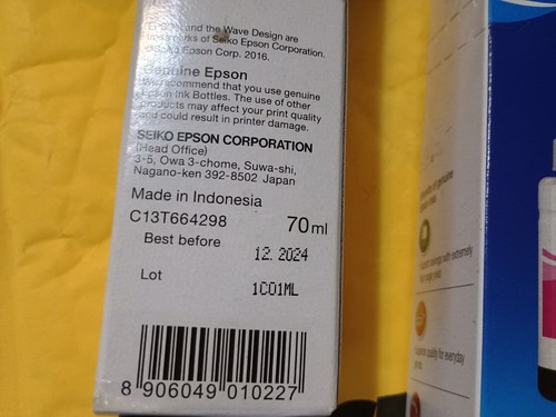 Epson 664 Cyan Magenta Yellow Printer Ink Bottles Pack Of 3 - B.B. 12/2024 - Picture 2 of 2