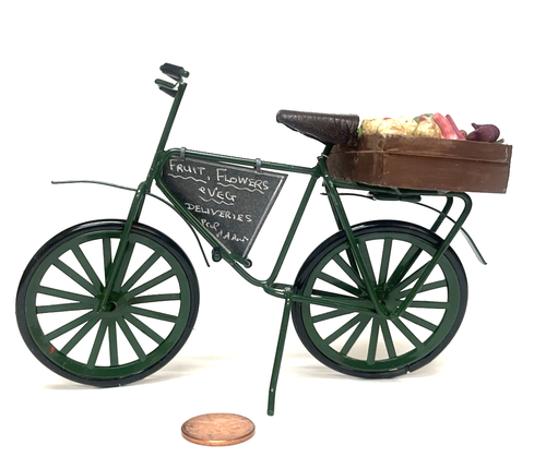 DOLLHOUSE MINIATURE BICYCLE DELIVERING FRUITS AND VEGETABLES