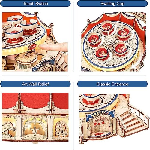 ROKR 3D Puzzles for Adults Model Kit, DIY Wooden Music Box Building Kit with LED - Picture 5 of 6
