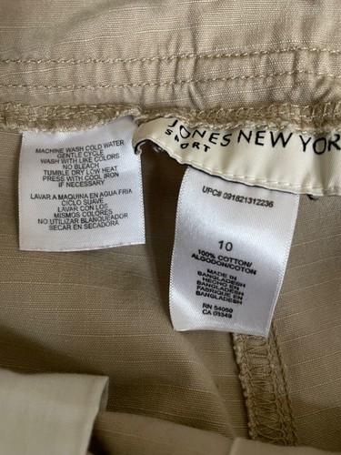 Jones New York Sport Mujer 10 Pantalones Cortos Carga 6” Entrepierna Algodón Cepillado Caqui - Imagen 3 de 6
