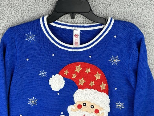 Maglione Brutto Natale Donna Piccolo Blu Babbo Natale Credo Usato Ottimo - Foto 5 di 9