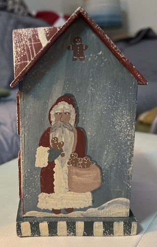 Wooden SALT BOX House Hand Painted Christmas Country Primitive Folk Art 6 1/2” H - Picture 8 of 13