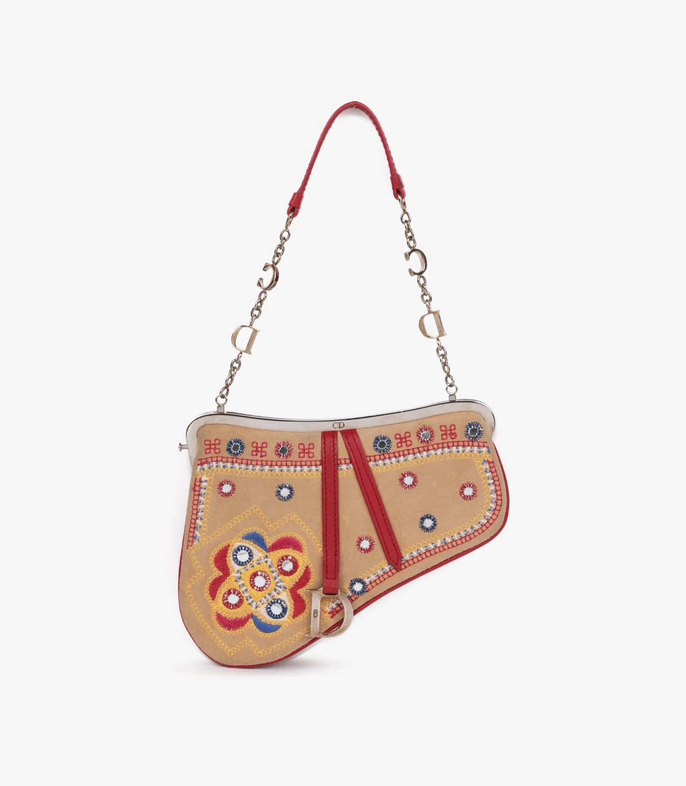 Mini sacoche de selle Christian Dior multicolore en daim brodé et orné