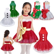 Girls Christmas Dance Costumes Tutu Dress Dance Ice Skating Performance Dress