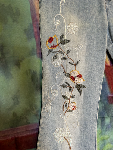 Gina Bead Embellished Stretch Denim Faded Stone Washed Boot Cut Jeans Sz 30 - Foto 2 di 7