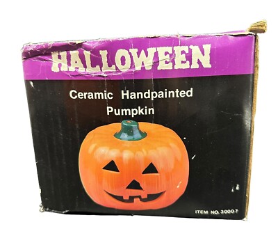 VTG Ceramic Handpainted Pumpkin Small Tabletop MSR Enterprises Light Figurine