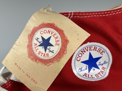 Vintage Größe 12 Converse All Star Chuck Taylor Hergestellt in den USA Herren Hoch Rot Turnschuhe - Bild 8 von 10