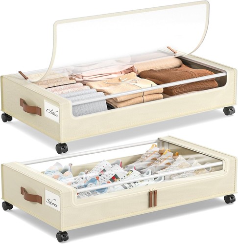 Contenedores de almacenamiento versátiles debajo de la cama con ruedas, 60L y etiqueta Clear View - Paquete de 2 - Imagen 3 de 9