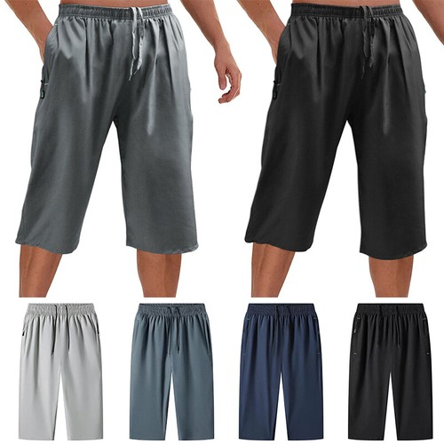 Herren Training Gym Shorts schnelltrocknend 3/4 Caprihose Reißverschlusstaschen Wanderhose - Bild 3 von 13