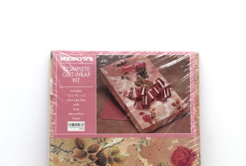 NOS MERVYN'S Complete Gift Wrap Kit Rose Theme Shirt Box With Bow Rose & Paper - Picture 2 of 6