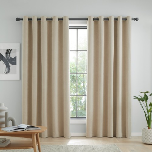 Catherine Lansfield Wilson Blackout Thermal Eyelet Curtains Or DoorPanel Natural - Picture 43 of 74