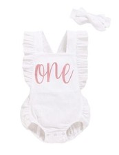 Baby Girls First Birthday Outfit One Year Old Birthday Romper Cute Backless R...