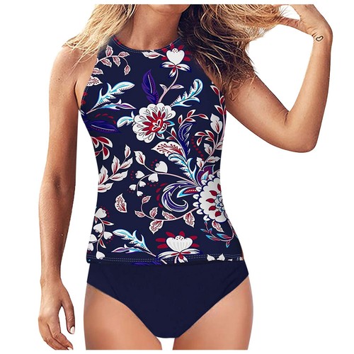 Womens Summer Floral Print Tankini Set Briefs Swimwear Beach Two Piece Swimsuits - Picture 5 of 33