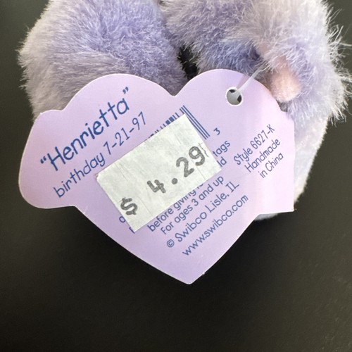 Vintage Swibco Puffkins 6627 HENRIETTA Hippo Keychain with Tag Purple Plush Toy - Picture 11 of 11