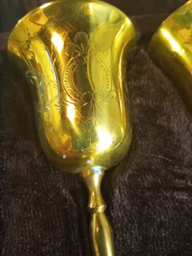 2 Silver Plate Brass Goblets with Purple Velvet Case Medieval Wedding, Ren Faire - Picture 3 of 10