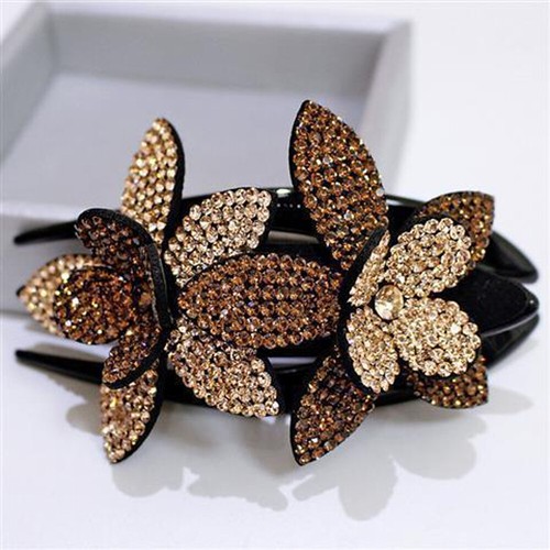 Rhinestone Double Flower Hair Clip Hair Dovetail Clip Hairpin Hair Accessory UK - Picture 15 of 21