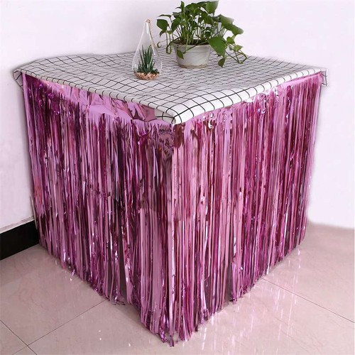 Decoration Table 275x74 cm Hawaii Party Skirt Foil Fringe Metallic Tinsel Skirt - Picture 4 of 19