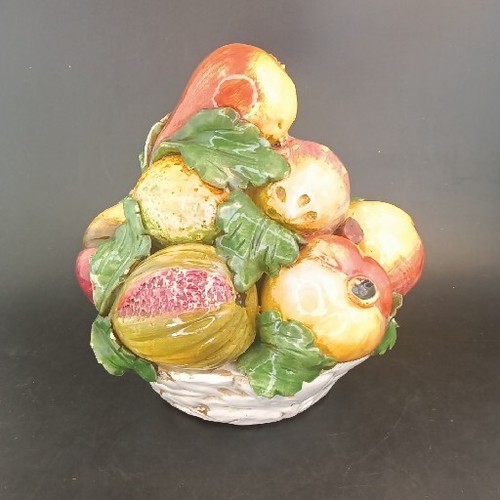 Fruit Bowl Basket Centerpiece By Majolica 1960s Italian Ceramic Porcelain OBO - Picture 4 of 7