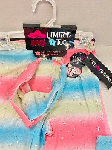 3 Pack LIMITED TOO Pink Blue Tie Dye Grey Leggings 12 (M) Free Headband Gift - Picture 2 of 2