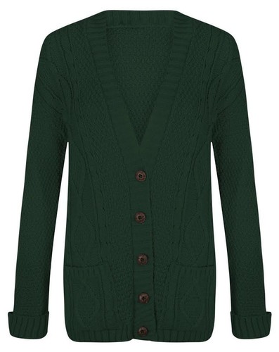 Women Ladies Long Sleeve Plus Size Button Chunky Cable Knitted Grandad Cardigan - Picture 17 of 20