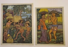 Two Original Wayan Bendi Paintings on Canvas. One is signed, other is numbered.