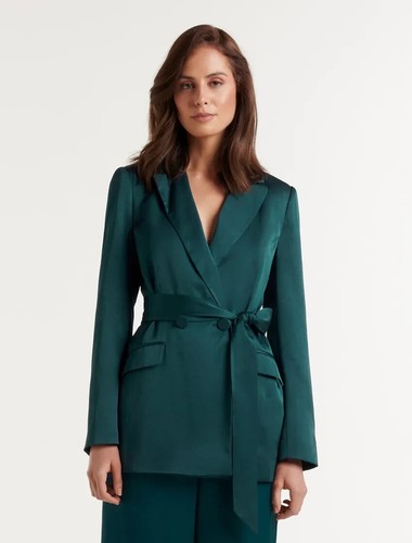 FOREVER NEW Alora Satin Tie Co-ord Blazer Green UK 6 BNWT - Picture 4 of 5