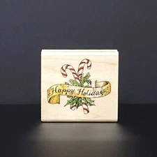 Uptown Rubber Holly Pond Hill Happy Holiday Banner Rubber Stamp F13116 Christmas