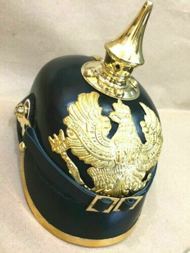 Medieval Imperial German Spiked Pickelhaube Officer Helmet in Black Leather Gift